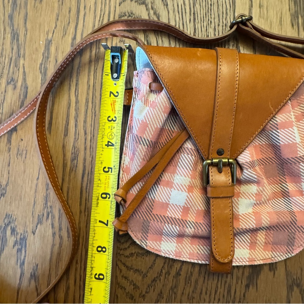 Sundance Anthropologie Leather cloth Plaid Crossbody belt bag Vintage look Boho - Picture 4 of 11